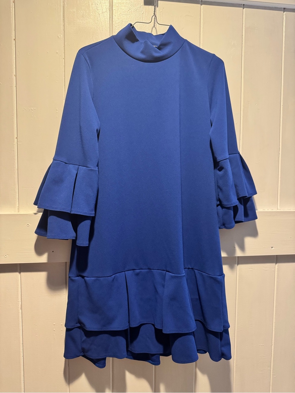 Tiered Ruffle Sleeve Long Sleeve Dress in Blue